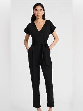 Express Black V-Neck Jumpsuit with Self-Tie Waist